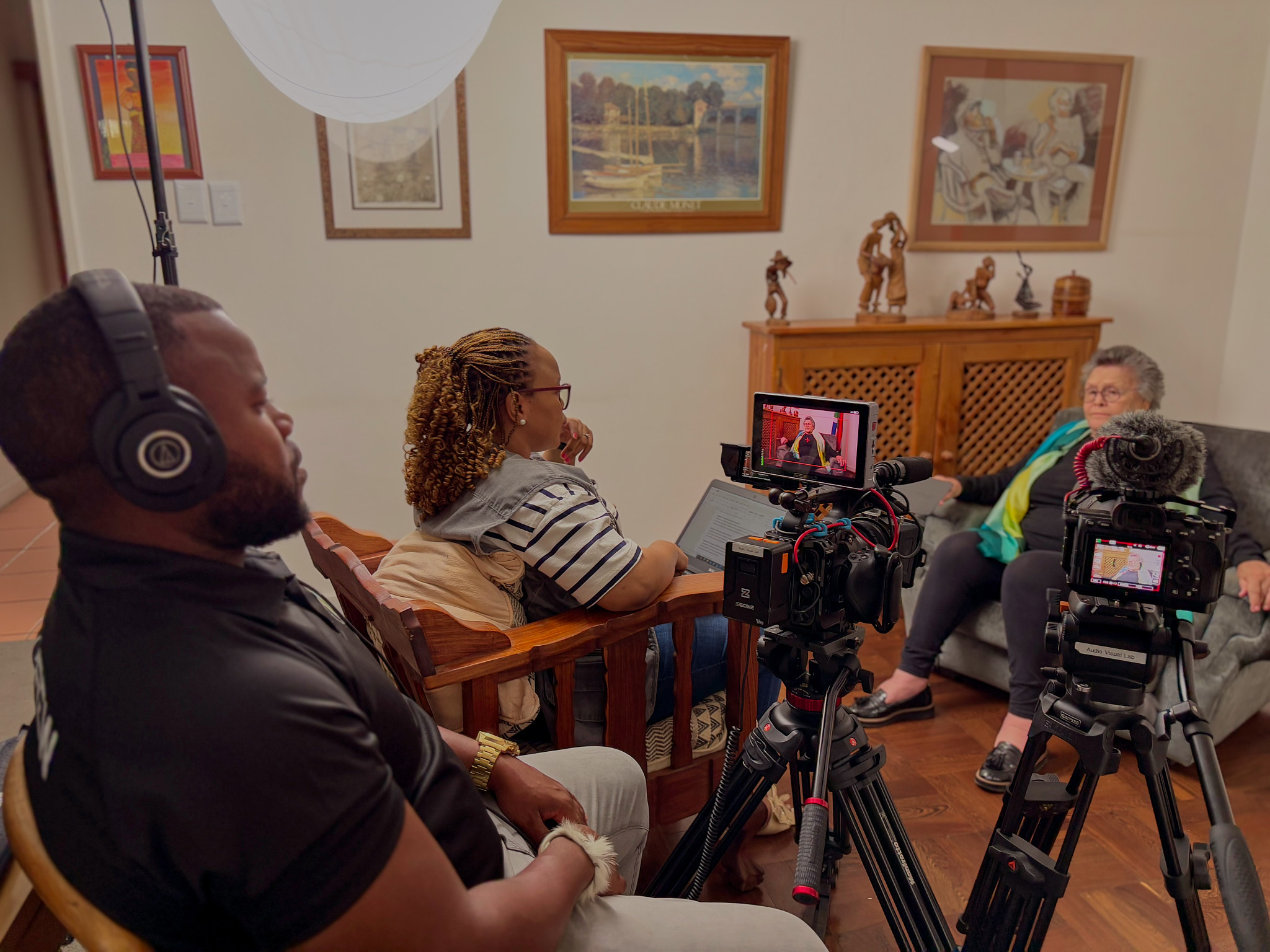 Live streaming crew — indoor documentary interview setup