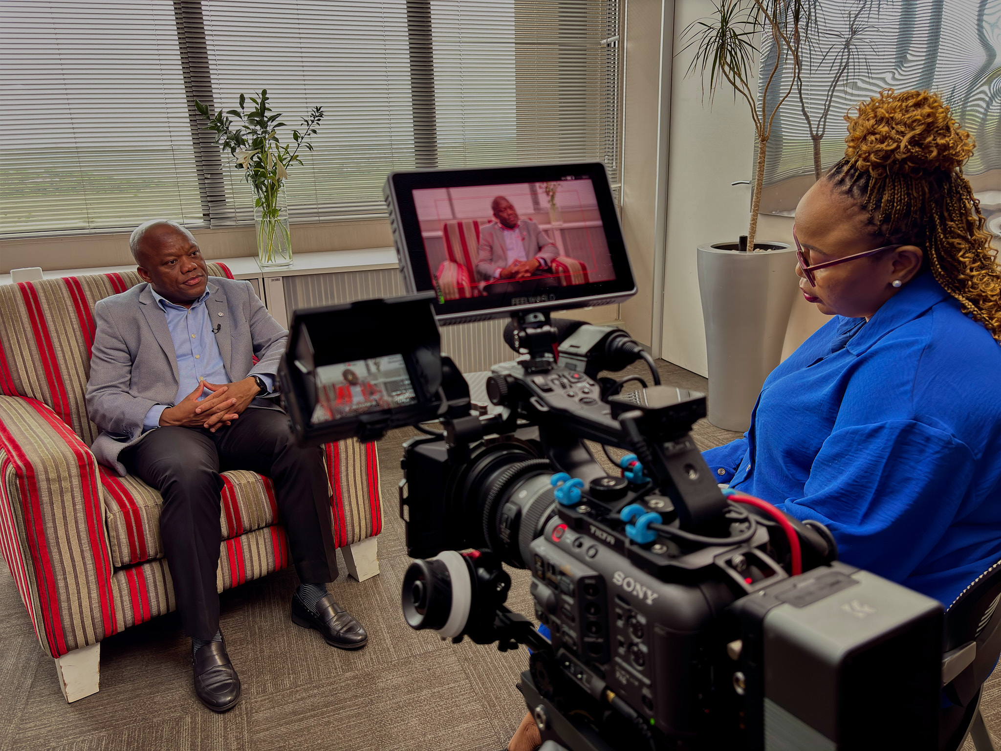 Videographer crew on corporate interview shoot Durban